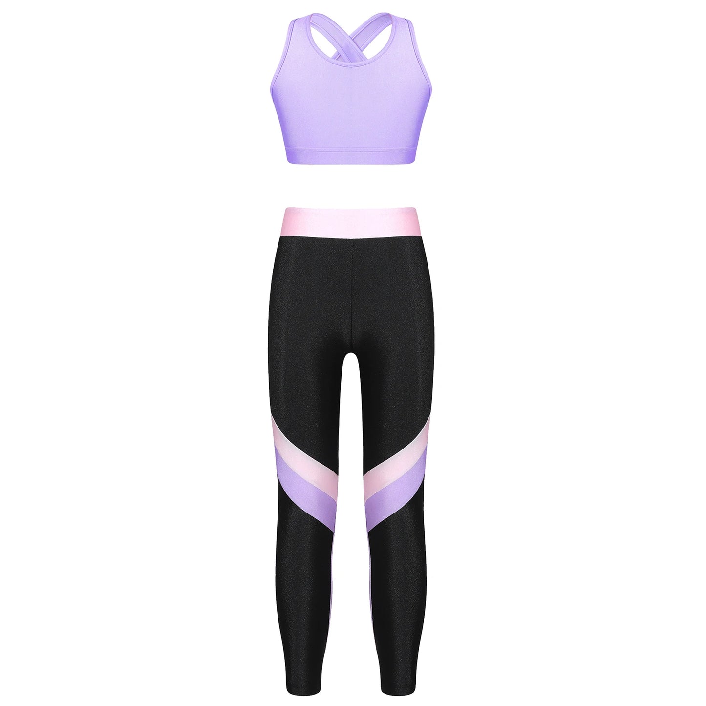 Teenager Girls Yoga Sets Sports Outfit Children Sportswear Activewear Sleeveless Skinny Crop Top with Leggings for Running Gym