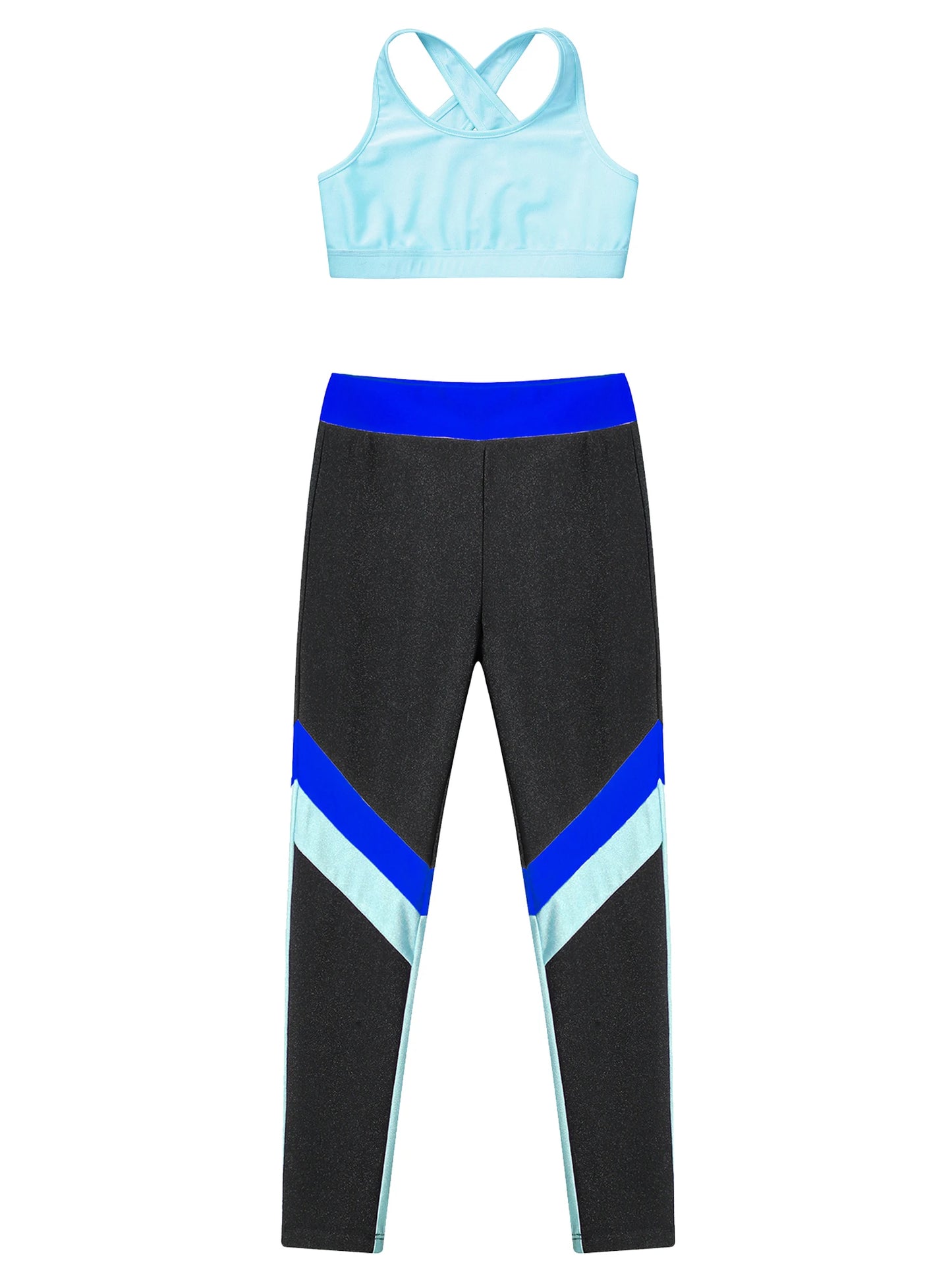 Teenager Girls Yoga Sets Sports Outfit Children Sportswear Activewear Sleeveless Skinny Crop Top with Leggings for Running Gym