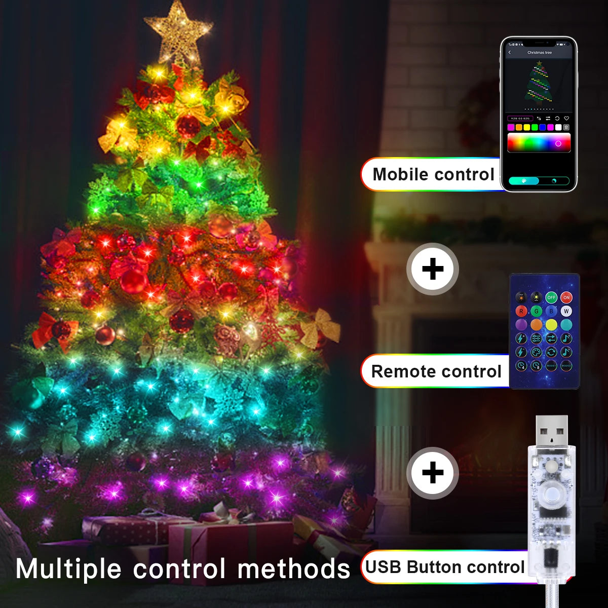 Programmable USB 5V LED Sting Lights WS2812 RGBIC Bluetooth APP Control Fairy Light DIY Room Garden Garland Christmas Tree Decor