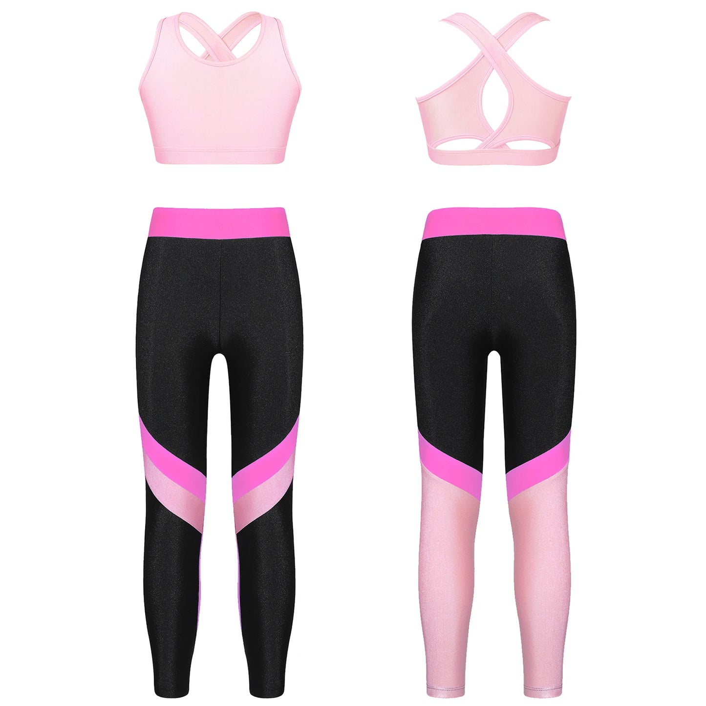 Teenager Girls Yoga Sets Sports Outfit Children Sportswear Activewear Sleeveless Skinny Crop Top with Leggings for Running Gym