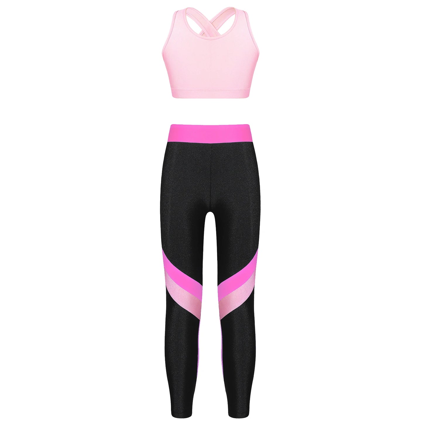 Teenager Girls Yoga Sets Sports Outfit Children Sportswear Activewear Sleeveless Skinny Crop Top with Leggings for Running Gym