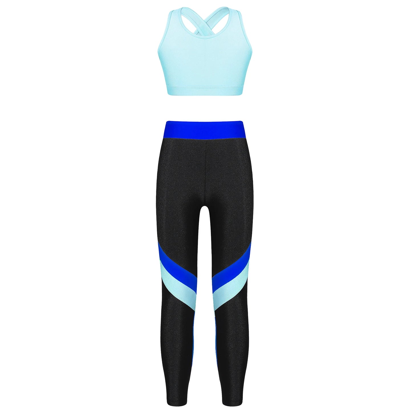 Teenager Girls Yoga Sets Sports Outfit Children Sportswear Activewear Sleeveless Skinny Crop Top with Leggings for Running Gym