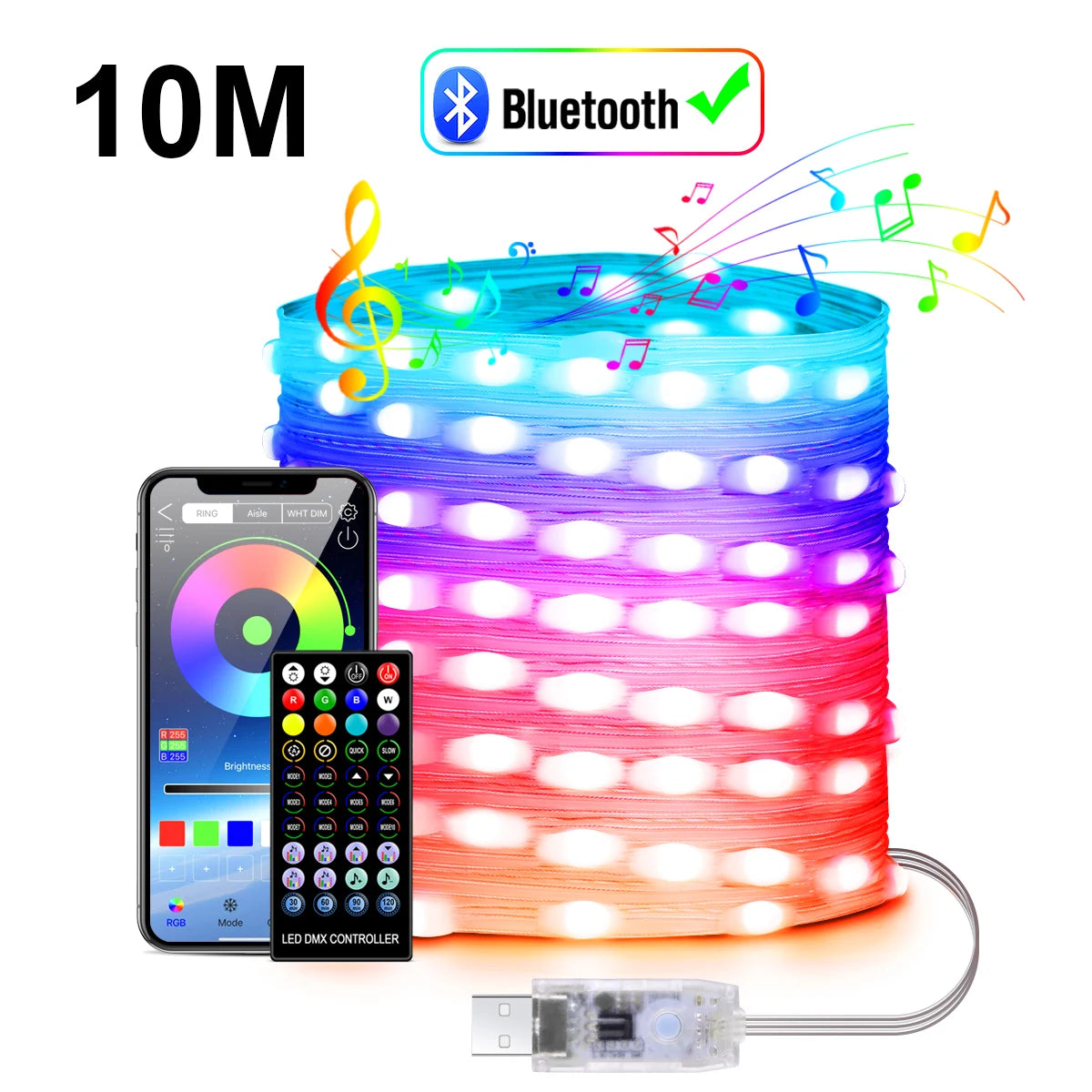 Programmable USB 5V LED Sting Lights WS2812 RGBIC Bluetooth APP Control Fairy Light DIY Room Garden Garland Christmas Tree Decor